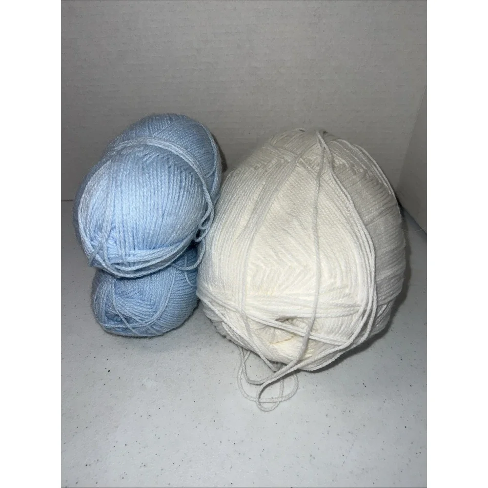 Lot of 3 Baby Yarn Lightweight Pastel Blue White No Label Acrylic